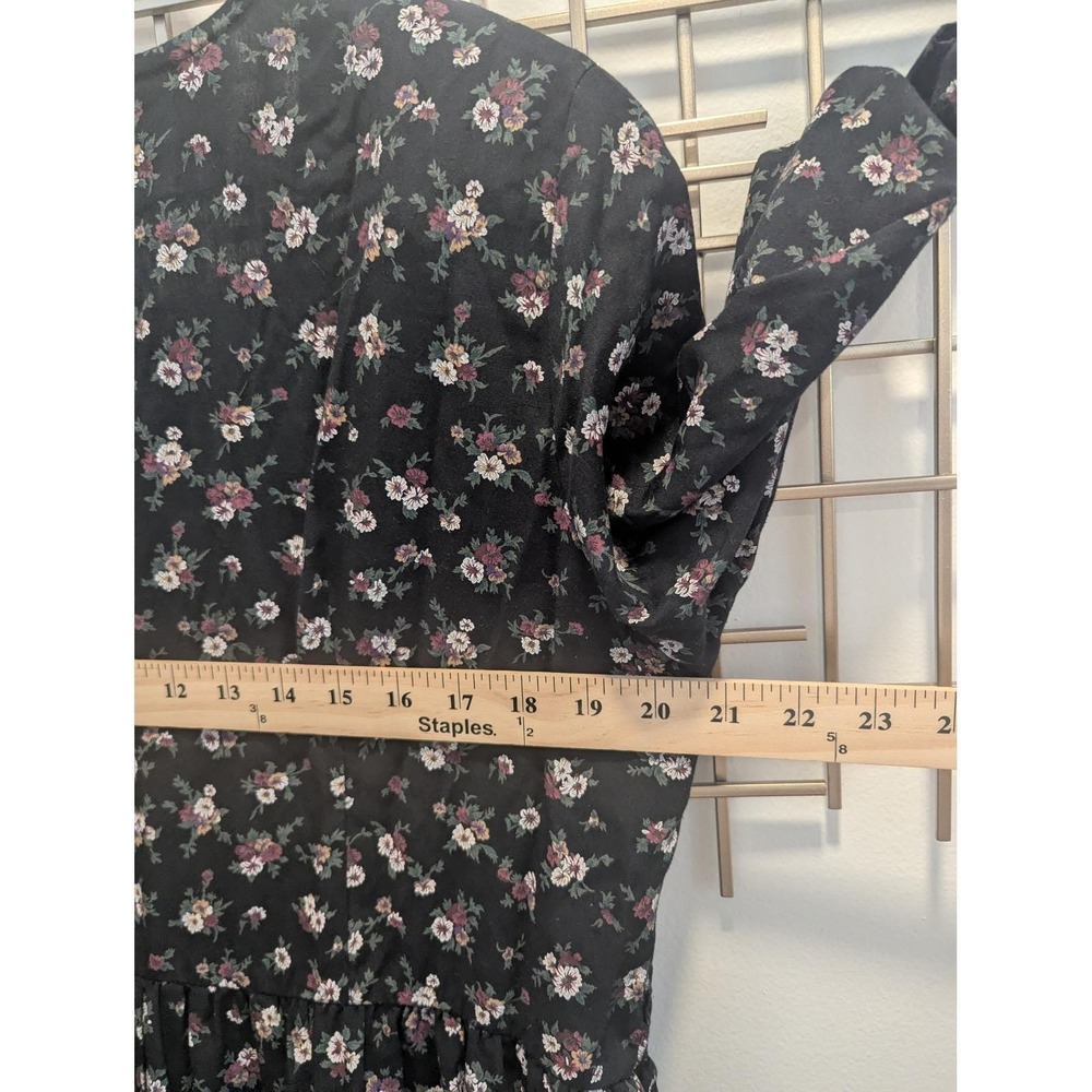 Vtg 90s Dress Black Floral Smocked Bodice Md Cottagecore Prairie Boho Romantic - Picture 8 of 10